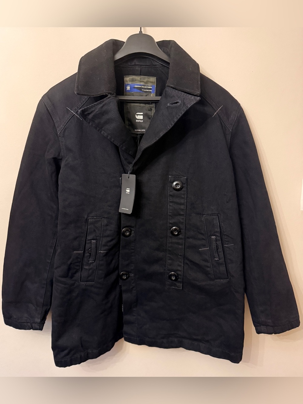 G-Star Raw Men's Black Double-Breasted Pea Coat(brand new)